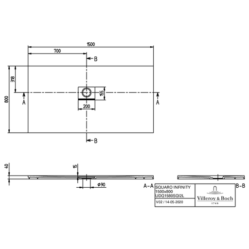 VILLEROY & BOCH - Duschwanne Squaro Infinity 1500x800x40mm re-eckig EB:li Anthracite