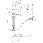 Ideal Standard - Küchenarmatur CERAFLEX, ND, m.herausz.HB, Ausld.210mm, Chrom