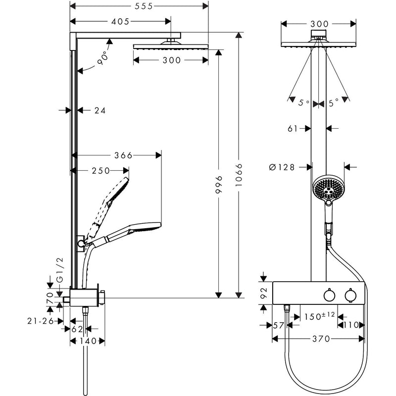 Hansgrohe - Showerpipe Raindance E 300 1jet 350 ST EcoSmart mattschwarz