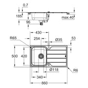 Grohe - Edelstahlspüle K500 31571_1 mit 1 Becken Abtropffläche 860x500mm
