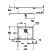 Grohe - UB-Edelstahlspüle K700 31574_1 1 Becken 540x440mm hard graphite geb