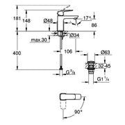 Grohe - EH-Waschtischbatterie Cubeo 101732 S-Size MST kalt PO-Abl.garn. chrom