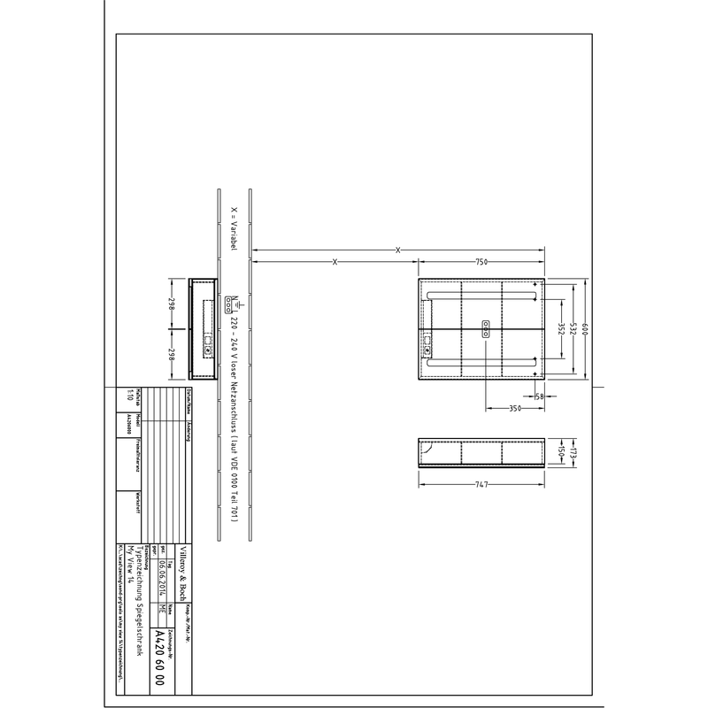 VILLEROY & BOCH - Vorbau-Spiegelschrank My View 14 600x750x173mm mit Beleuchtung