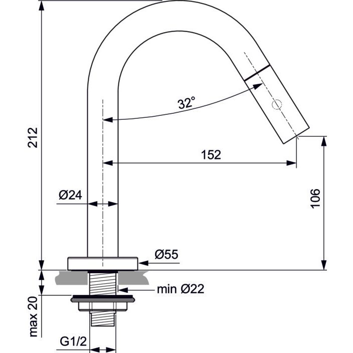 Ideal Standard - Standventil IDEALSTREAM Ausld. 152mm, Chrom