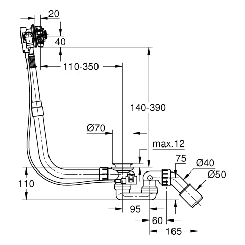 Grohe - Wafü Ab- u. Überlauf TALENTOFILL 28991 Garnitur f.Körperformwannen