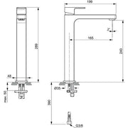 Ideal Standard - WT-Armatur EDGE, m.verl. Sockel, 5 l/min., o.Ablgarn., Ausld.165mm, Chrom