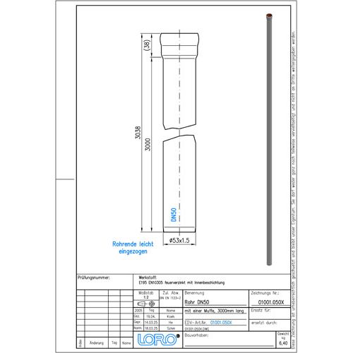 Lorowerk - Rohr 01001.X DN 50x3000mm mit 1 Muffe