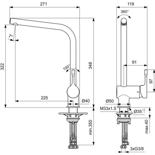 Ideal Standard - Küchenarmatur CERALOOK, ND, m.hohem Auslauf, Ausld.225mm, Chrom