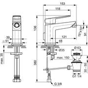 Ideal Standard - Bidetarmatur TONIC II, m.Ablgarn., Ausld. 121mm, Chrom