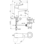Ideal Standard - Waschtischarmatur CERAPLAN H75 m.Ablaufgarn. Ausld.103mm BlueStart Chr
