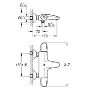 Grohe - THM-Wannenbatterie GROTHERM 1000 34816_3 ohne Anschlüsse chrom