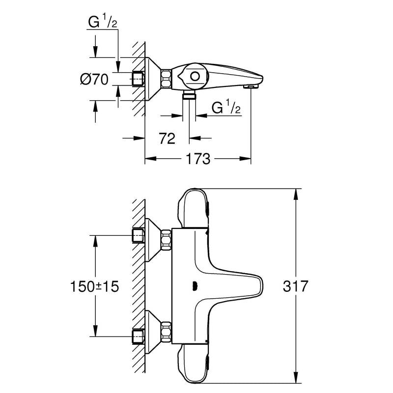 Grohe - THM-Wannenbatterie GROTHERM 1000 34816_3 ohne Anschlüsse chrom