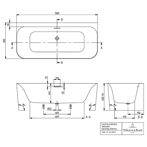 VILLEROY & BOCH - Vorwand-BW Loop&Friends 180LSFSA1 Vorwand-BW m. Sys AC TP1 Weiß Alpin