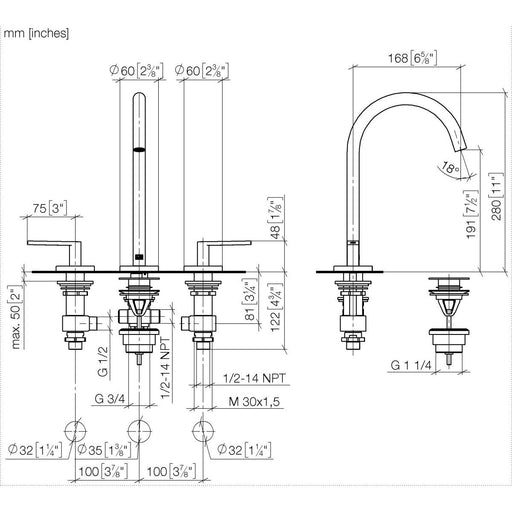 Dornbracht - WT-3-Lochbatt. m. Ablaufgarn. META 20713661 platin gebürstet