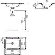 Ideal Standard - Einbauwaschtisch CONNECT, rechteckig, o. Hl., m.Ül., 500x380x175mm, Weiß