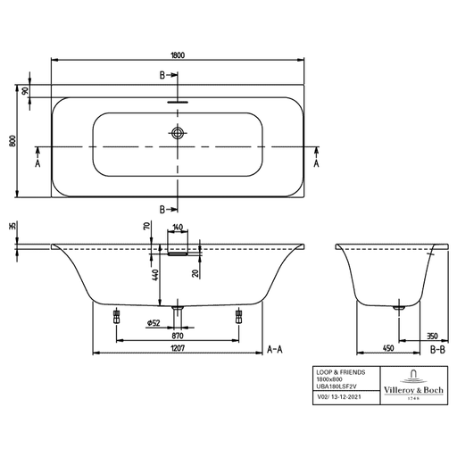 VILLEROY & BOCH - BW Loop&Friends LSF 1800x800x625mm