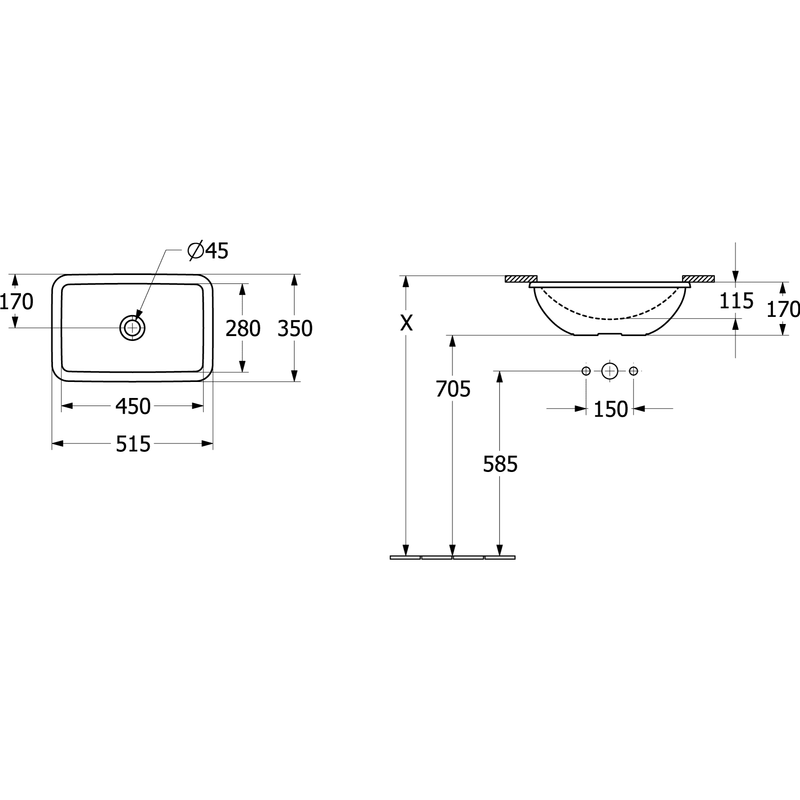 VILLEROY & BOCH - UnterbauWT Loop&Friends 4A5600 450x280mm re-eckig m ÜL AS gl weAlpin