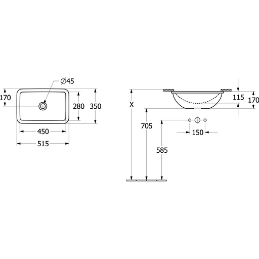 VILLEROY & BOCH - UnterbauWT Loop&Friends 4A5600 450x280mm re-eckig m ÜL AS gl weAlpin