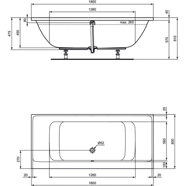 Ideal Standard - Duo-Badewanne CONNECT AIR, 1800x800x475mm, Weiß