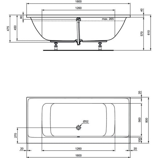 Ideal Standard - Duo-Badewanne CONNECT AIR, 1800x800x475mm, Weiß