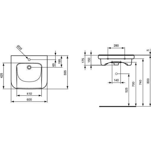 Ideal Standard - Waschtisch CONTOUR 21 600mm E5123 unterfahrbar, o.ÜL weiß