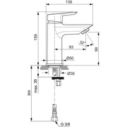 Ideal Standard - Waschtischarmatur TESI, 5 l/min., o.Ablgarn., Ausld.93mm, Chrom