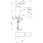 Ideal Standard - Waschtischarmatur CERAPLAN H90 o.Ablaufgarn. Ausld.124mm BlueStart Chr