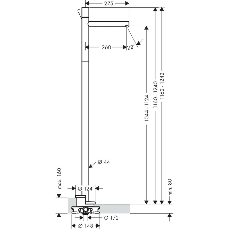 Hansgrohe - Waschtischmischer AXOR Uno Fertigset zur Bodenmontage Zerogriff chrom
