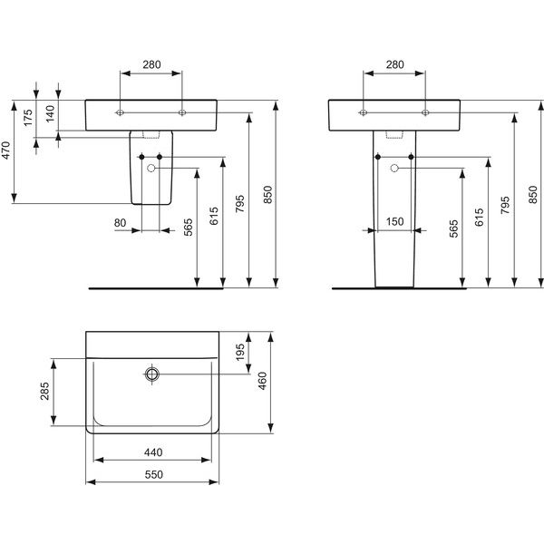 Ideal Standard - Waschtisch CONNECT 550x460mm E8112 o.HL o.ÜL. weiß