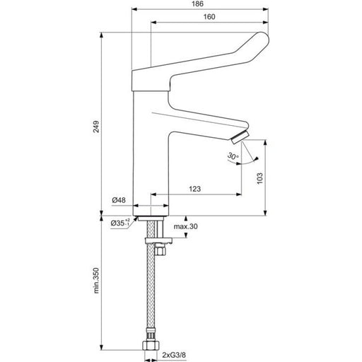 Ideal Standard - WT-Armatur CERAPLUS 2, Grande m.Klinikhebel,o.Ablgarn.,Ausld.123mm,Chr