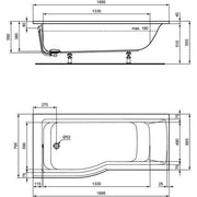 Ideal Standard - Dusch-Badewanne CONNECT AIR, Version li., 1700x800x465mm, Weiß