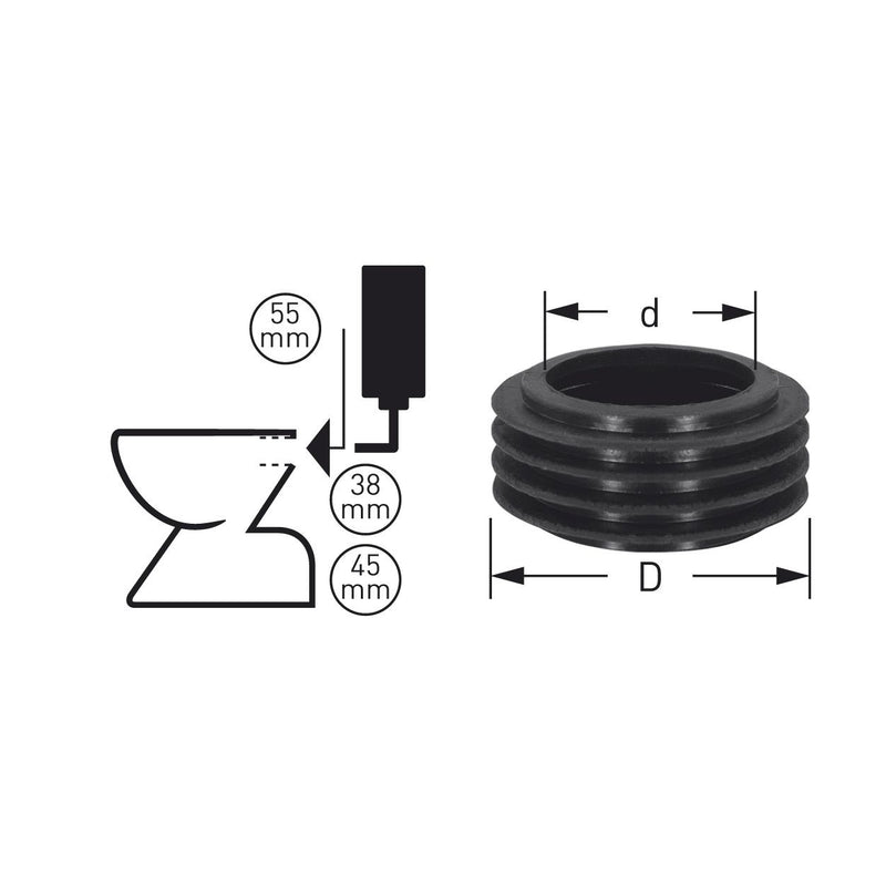 Adolf Schmidt - STEDO Euro-Gummiverbinder schwarz D=55, für Rohr 38-45mm