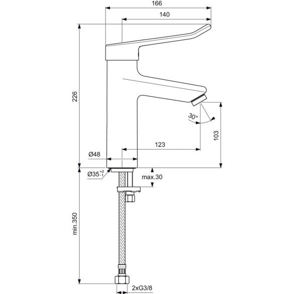 Ideal Standard - WT-Armatur CERAPLUS 2, Grande m.Bügelgriff,o.Ablgarn.,Ausld.123mm, Chr