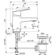 Ideal Standard - Waschtischarmatur CERAPLAN H60 m.Ablaufgarn. Ausld.99mm Chrom