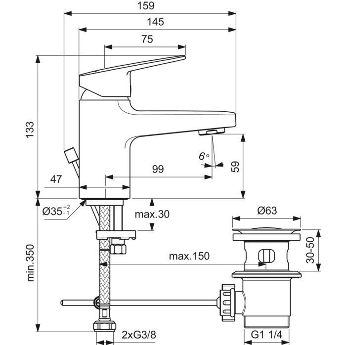Ideal Standard - Waschtischarmatur CERAPLAN H60 m.Ablaufgarn. Ausld.99mm Chrom