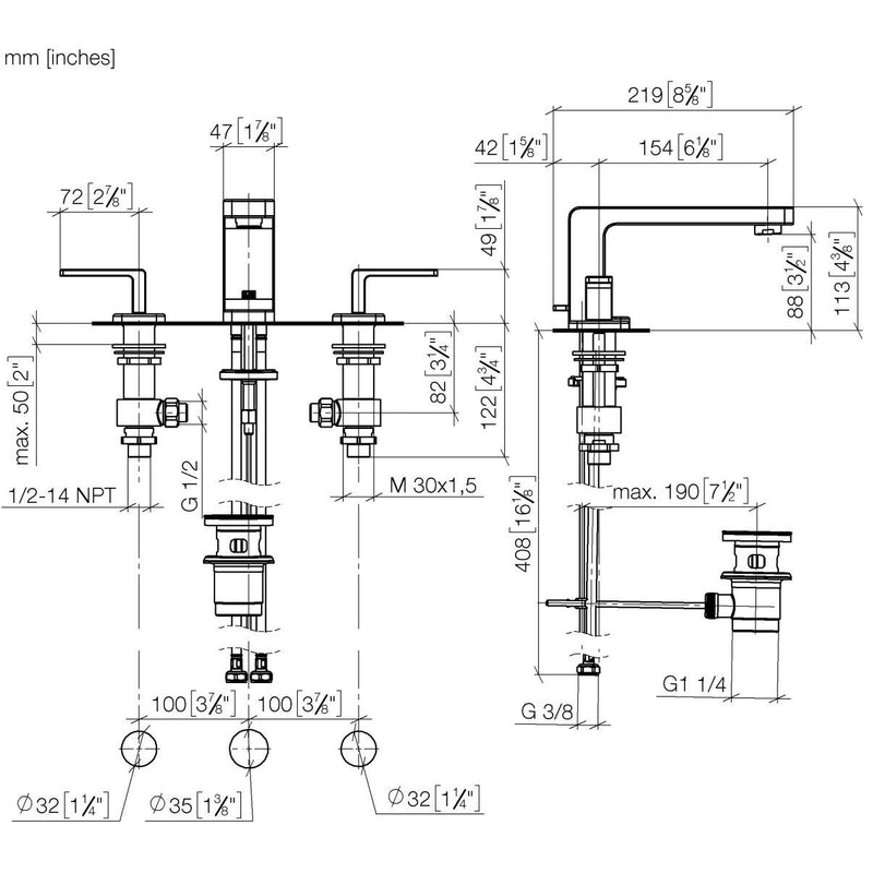 Dornbracht - WT-3-Lochbatt. m. Ablaufgarn. LULU 20713710 chrom