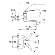 Grohe - WT EHM EUROECO SPECIAL 32774 Wandmontage Ausladung 272mm chrom