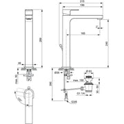 Ideal Standard - WT-Armatur EDGE, Slim, m.verl.Sockel, m.Ablgarn., 5l/min, BlueStart, Chrom