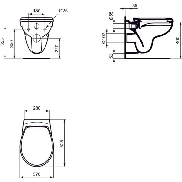 Ideal Standard - Wand-T-WC-Kombipaket EUROVIT, randlos,m.Softclosing,355x520x350mm,Weiß