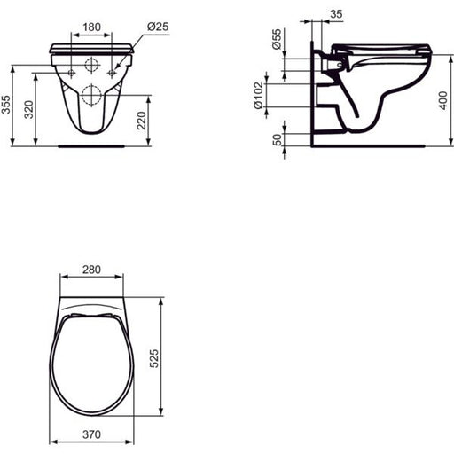 Ideal Standard - Wand-T-WC-Kombipaket EUROVIT, randlos,m.Softclosing,355x520x350mm,Weiß