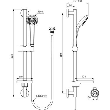 Ideal Standard - Brausekombination 600mm IDEALRAIN B9503 3-Funktionshandbrause 80mm chrom