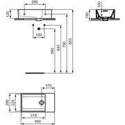 Ideal Standard - Handwaschbecken EXTRA, o.Hl., m.Ül., Ablg.re.,450x250x150mm,geschliffen, Weiß