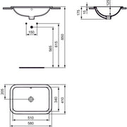 Ideal Standard - Einbauwaschtisch CONNECT, rechteckig, o. Hl., m.Ül., 580x410x175mm, Weiß