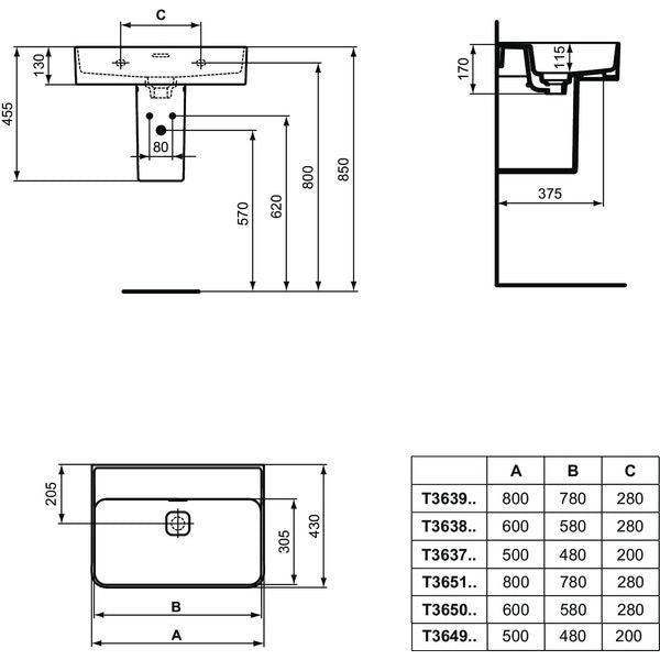 Ideal Standard - Waschtisch STRADA II, o. Hl., m.Ül., geschliffen, 600x430x170mm, Weiß