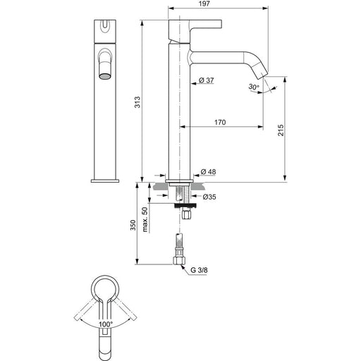 Ideal Standard - Waschtischarmatur JOY, m.verl.Sockel, o.Ablgarn., Ausld.170mm, Brushed Gold