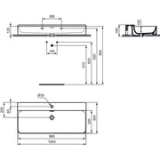 Ideal Standard - Waschtisch CONCA, 1 Hl., m.Ül., 1000x450x165mm, geschliffen, Weiß