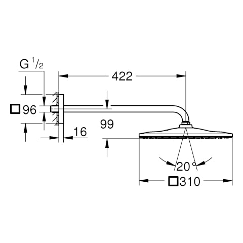 Grohe - Kopfbrauseset RAINSHOWER 310 Mono Cube 26564 BA 9,5l supersteel