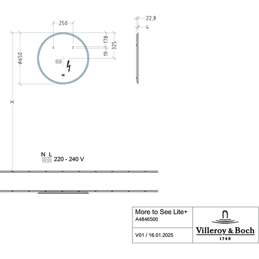 VILLEROY & BOCH - Spiegel More to See Lite+ A48465 650x650x23mm mit Beleuchtung