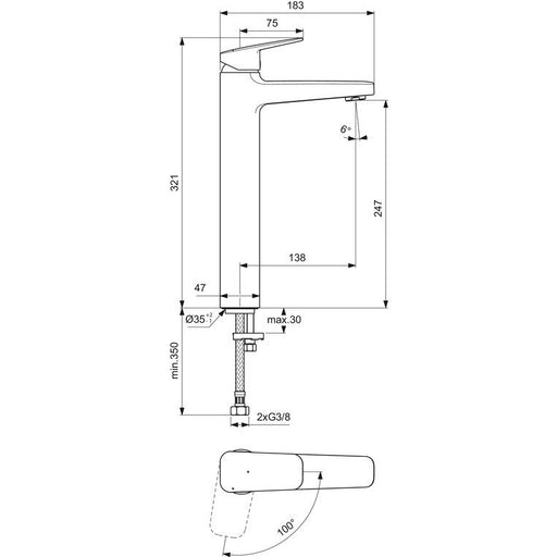 Ideal Standard - Waschtischarmatur CERAPLAN H250 o.Ablgarn. Ausld.138mm BlueStart Chrom