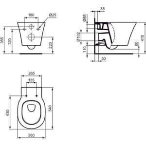 Ideal Standard - Wand-T-WC CONNECT AIR, AquaBlade, unsichtbare Bef., 360x540x350mm, Weiß